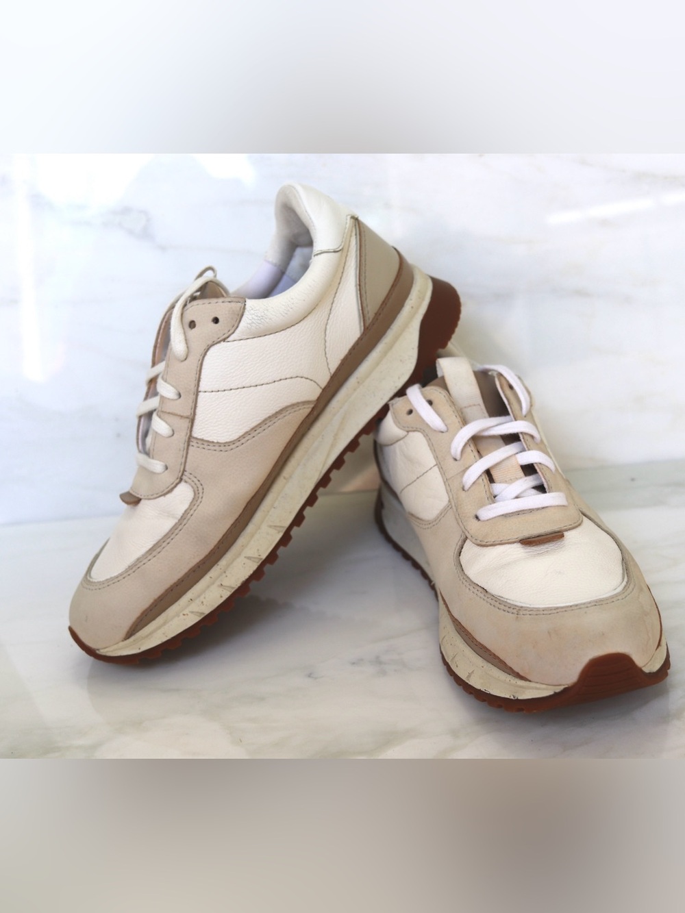 Madewell Casual Leather Trainer Sneakers - Cream & Brown, capsule, minimalist